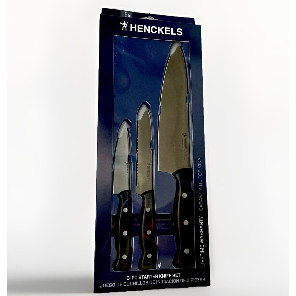 Henckels Fine Edge 3 pc Knife Set Paring, Serrated Utility, Chef Starter Set